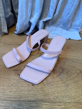 Jeffrey Campbell Pale Pink Double-Strap Square-Toe Heels